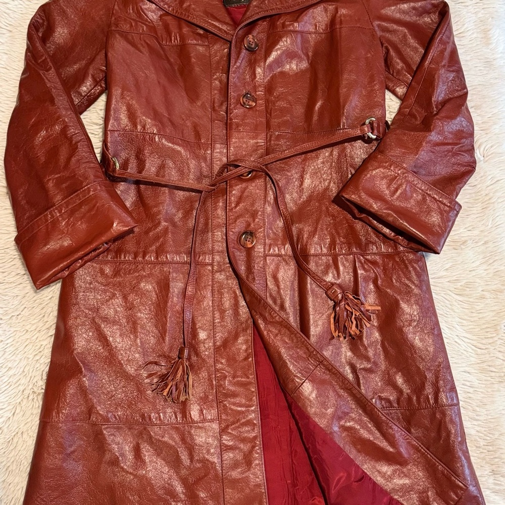 Women's Red Leather Trench Coat